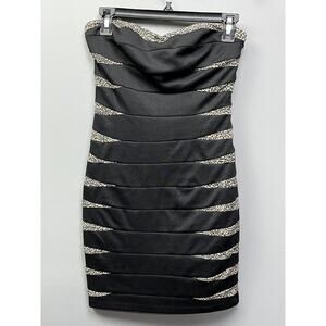 NIKIBIKI womens Black animal print strapless/strap Cocktail Dress Small Bodycon‎